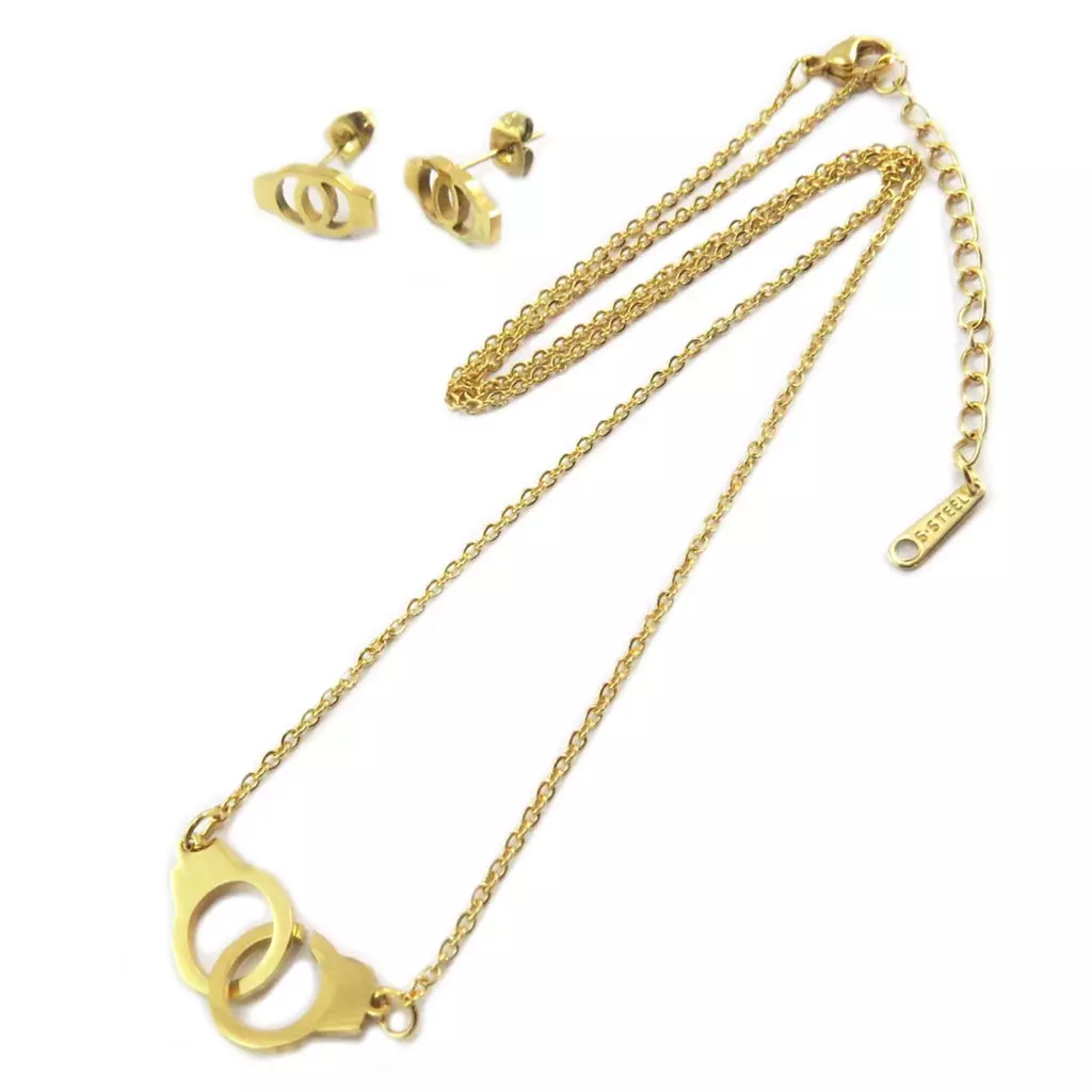 les trésors de lily Parure collier + boucles acier 'Love' doré [P4900]