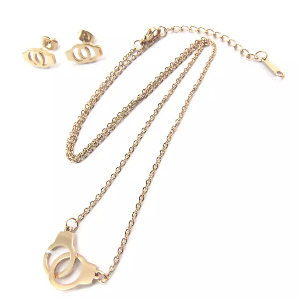 les trésors de lily Parure collier + boucles acier 'Love' doré rosé (gold pink) [P5051]