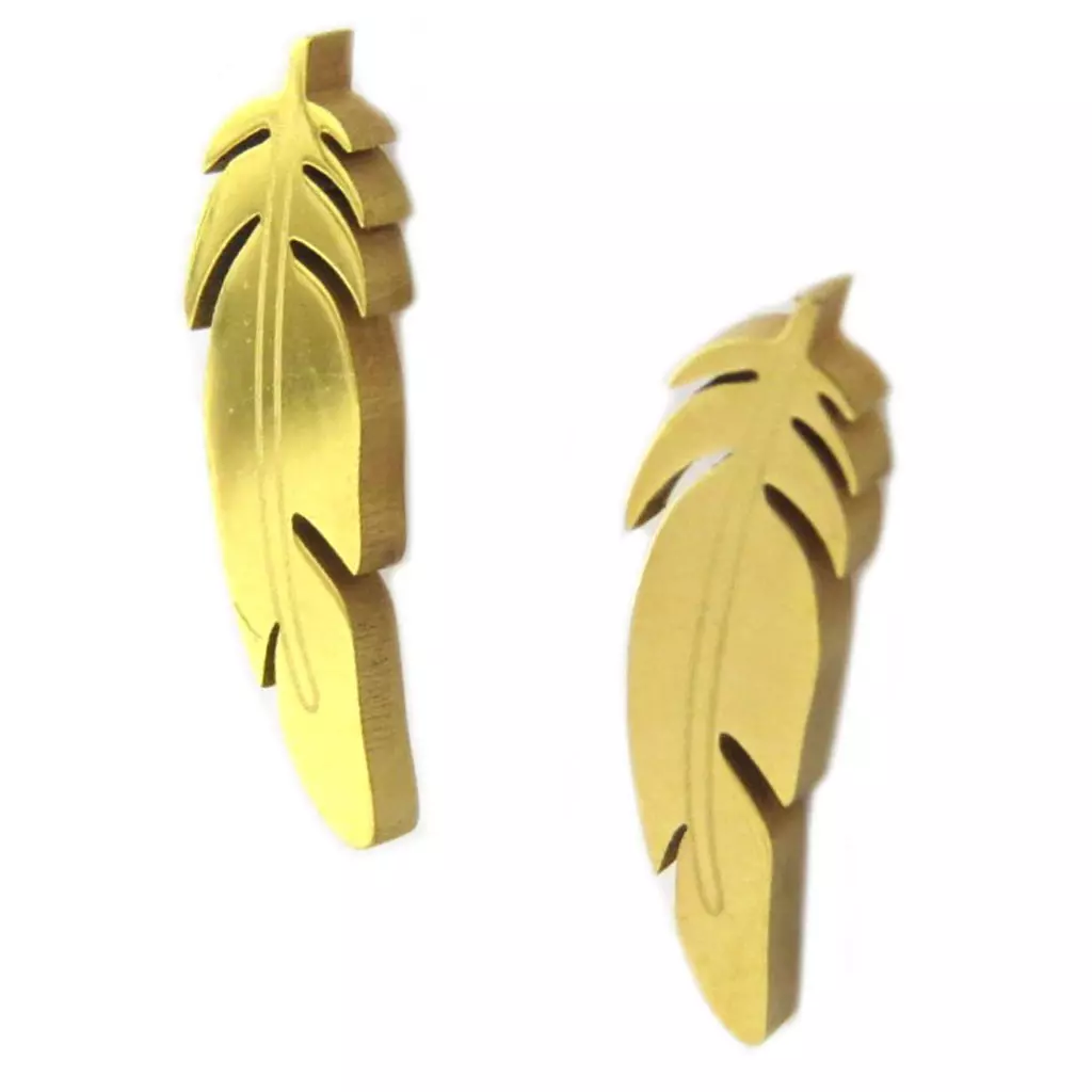 Les Trésors De Lily Parure Collier + Boucles Acier 'Navajos' Doré (plumes) [P5057]