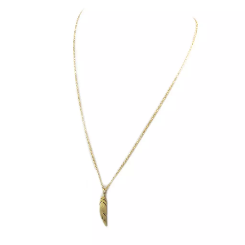 Les Trésors De Lily Parure Collier + Boucles Acier 'Navajos' Doré (plumes) [P5057]