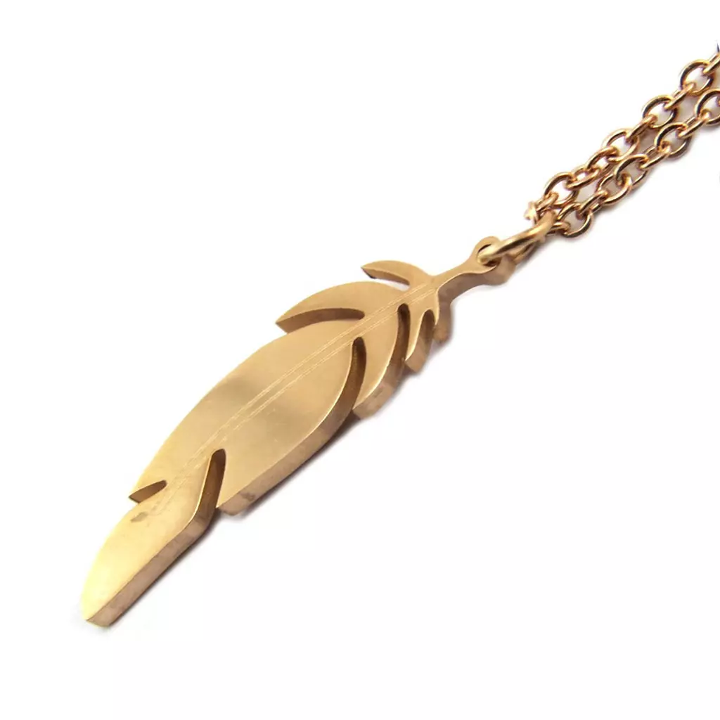 Les Trésors De Lily Parure Collier + Boucles Acier 'Navajos' Doré Rosé (gold Pink)(plumes) [P5056]