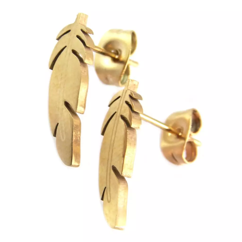 Les Trésors De Lily Parure Collier + Boucles Acier 'Navajos' Doré Rosé (gold Pink)(plumes) [P5056]