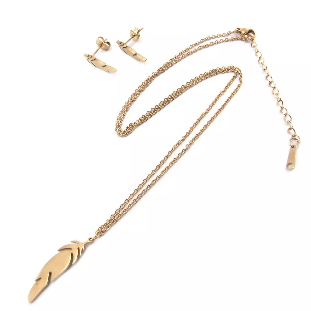 Les Trésors De Lily Parure Collier + Boucles Acier 'Navajos' Doré Rosé (gold Pink)(plumes) [P5056]