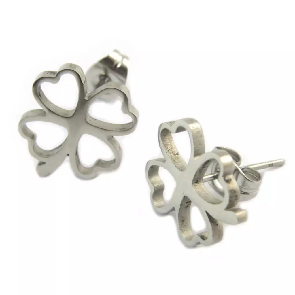 Les Trésors De Lily Parure Collier + Boucles Acier 'Trèfle' Argenté [P5054]