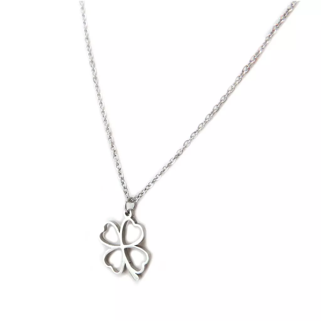 Les Trésors De Lily Parure Collier + Boucles Acier 'Trèfle' Argenté [P5054]