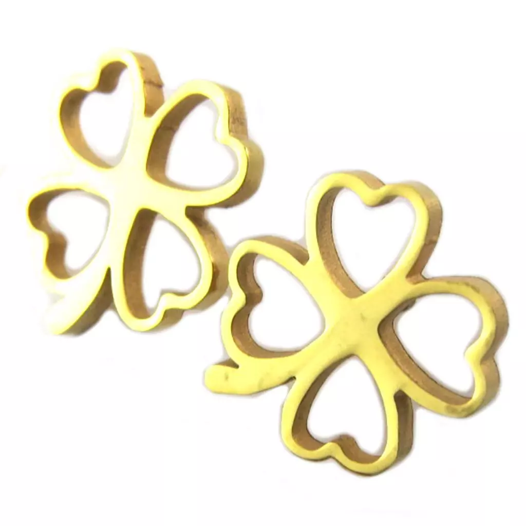 Les Trésors De Lily Parure Collier + Boucles Acier 'Trèfle' Doré [P5053]