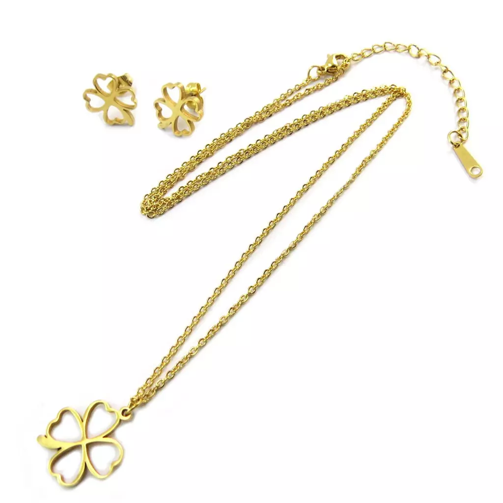 les trésors de lily Parure collier + boucles acier 'Trèfle' doré [P5053]