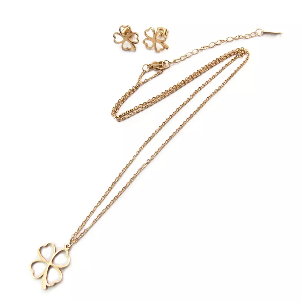 Les Trésors De Lily Parure Collier + Boucles Acier 'Trèfle' Doré Rosé (gold Pink) [P5055]
