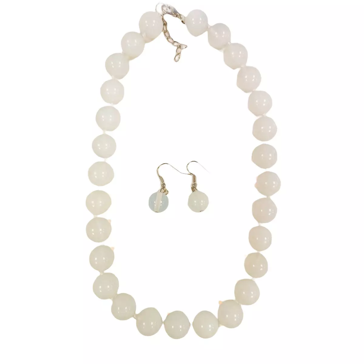 Les Trésors De Lily Parure Collier Et Boucles 'Mineralia' Blanc Opalite 13 Mm [R9195]