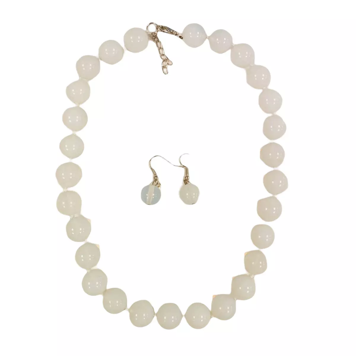 les trésors de lily Parure collier et boucles 'Mineralia' blanc opalite 13 mm [R9195]