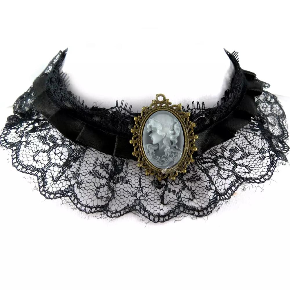Les Trésors De Lily Parure Créateur 'Camée' Noir (dentelle) Collier Et Bracelet [K7229]