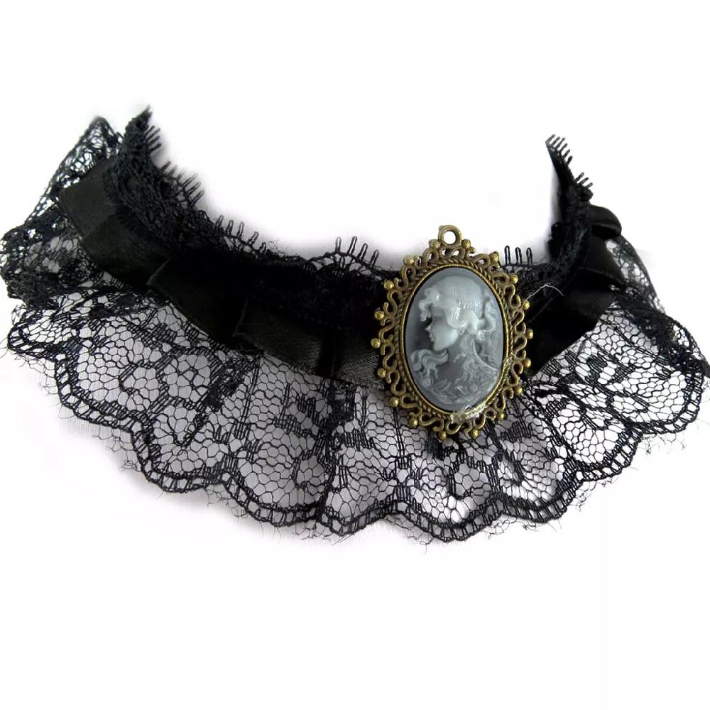 Les Trésors De Lily Parure Créateur 'Camée' Noir (dentelle) Collier Et Bracelet [K7229]