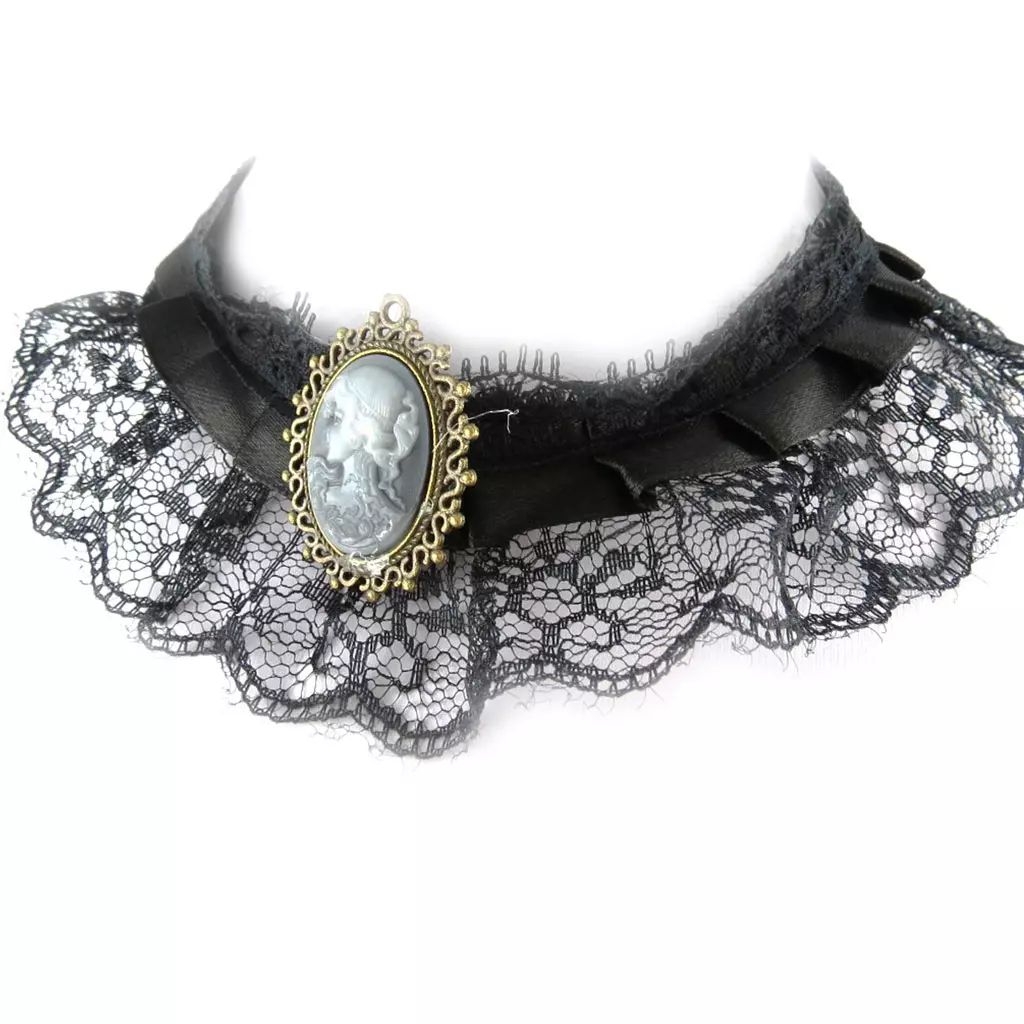 Les Trésors De Lily Parure Créateur 'Camée' Noir (dentelle) Collier Et Bracelet [K7229]