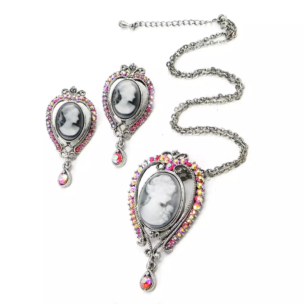 Les Trésors De Lily Parure Créateur 'Camee' Rose Gris 65x35 Mm [I3129]