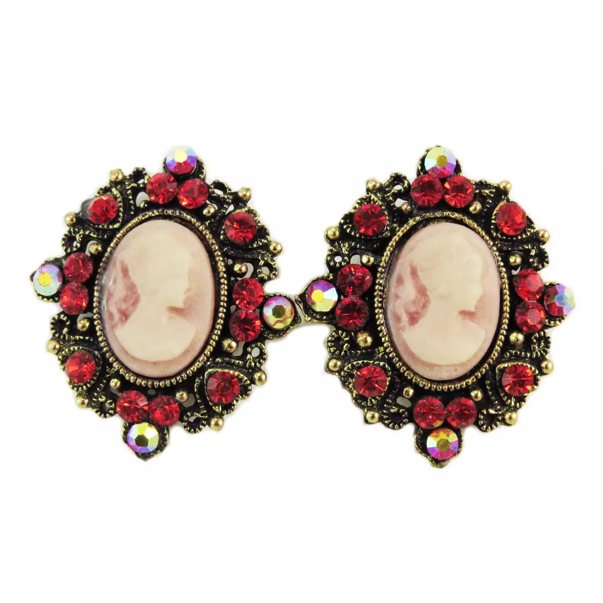 Les Trésors De Lily Parure Créateur 'Camee' Rouge Doré 8x4 Cm Boucles 35x30 Mm [R7014]