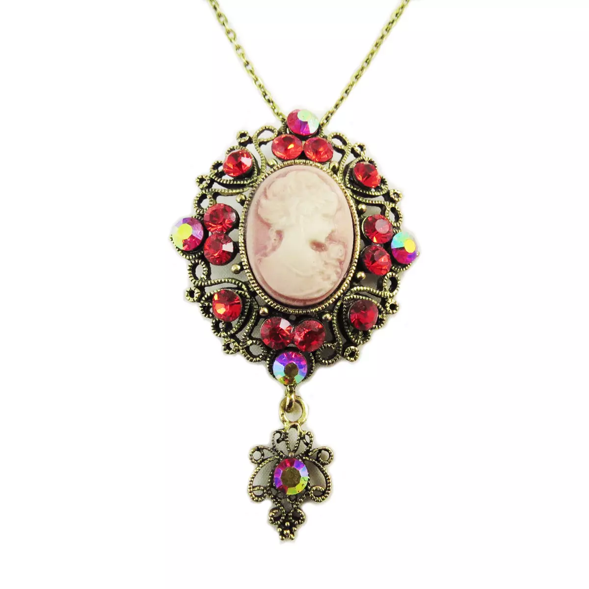 Les Trésors De Lily Parure Créateur 'Camee' Rouge Doré 8x4 Cm Boucles 35x30 Mm [R7014]