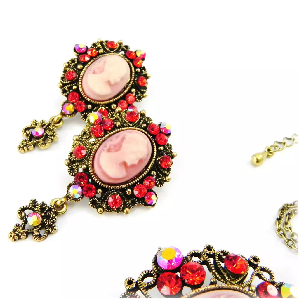 Les Trésors De Lily Parure Créateur 'Camee' Rouge Doré 8x4 Cm [I3834]