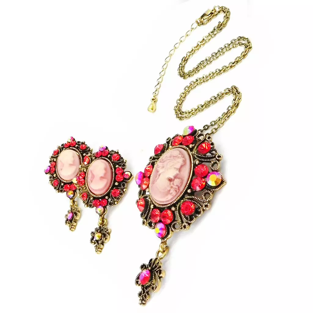 Les Trésors De Lily Parure Créateur 'Camee' Rouge Doré 8x4 Cm [I3834]