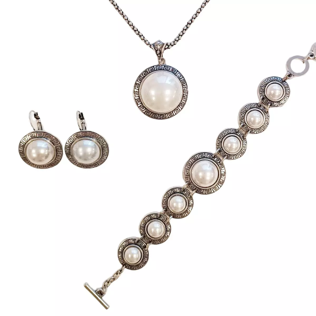 Les Trésors De Lily Parure Créateur 'Cleopatra' Blanc Argenté 3 Pièces 32 Mm [R9209]