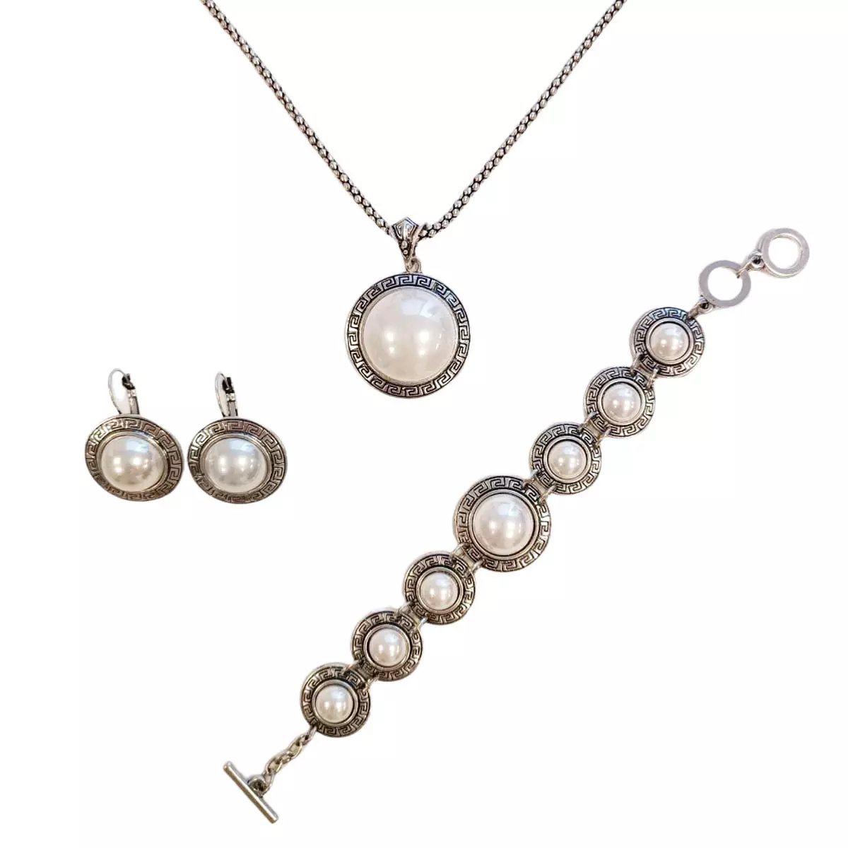 Les Trésors De Lily Parure Créateur 'Cleopatra' Blanc Argenté 3 Pièces 32 Mm [R9209]