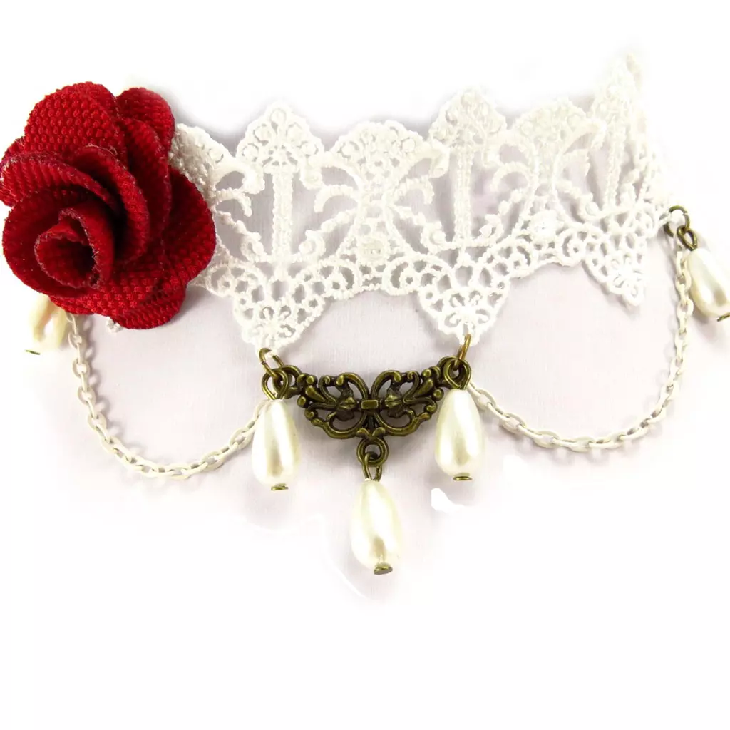 Les Trésors De Lily Parure Créateur 'Courtisanes' Ivoire Rouge (dentelle) [K6574]