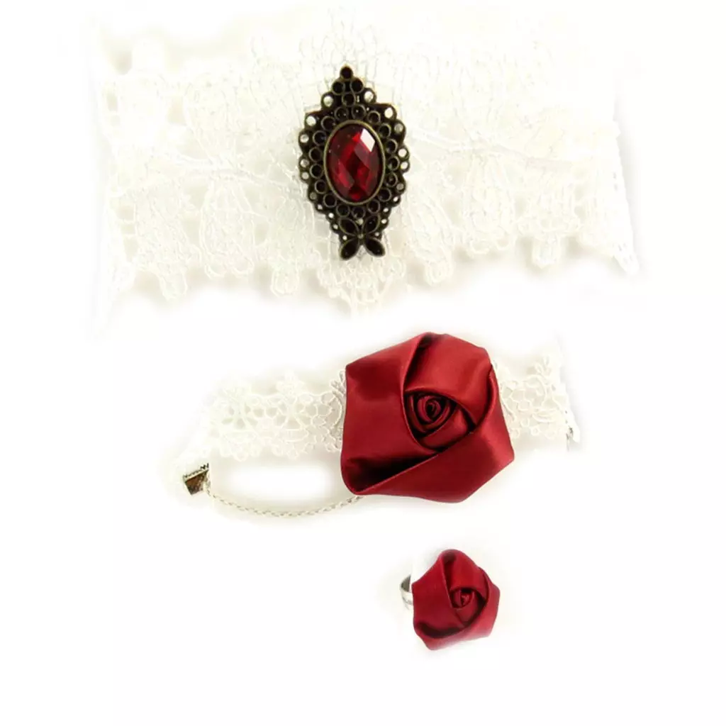 Les Trésors De Lily Parure Créateur 'Courtisanes' Ivoire Rouge (dentelle) [K6567]