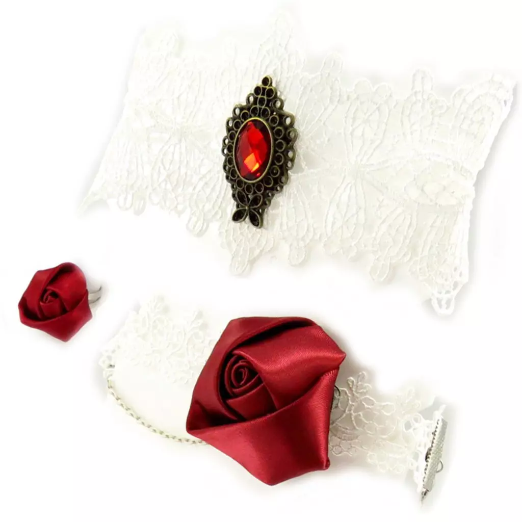 les trésors de lily Parure créateur 'Courtisanes' ivoire rouge (dentelle) [K6567]