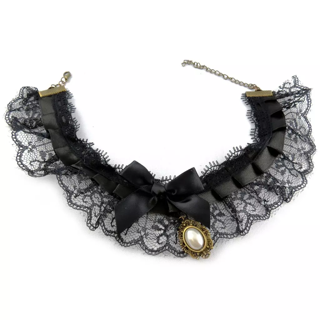 Les Trésors De Lily Parure Créateur 'Courtisanes' Noir (dentelle) Collier Et Bracelet [K7228]