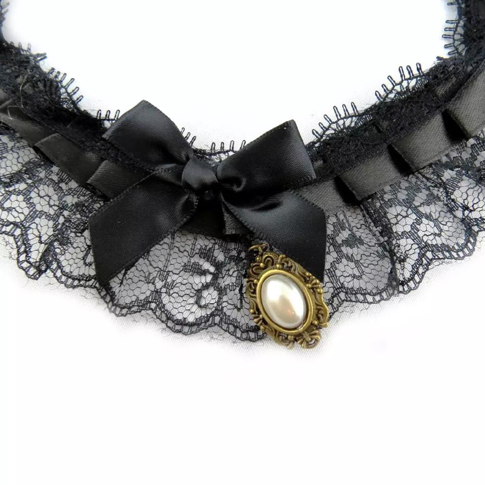 Les Trésors De Lily Parure Créateur 'Courtisanes' Noir (dentelle) Collier Et Bracelet [K7228]