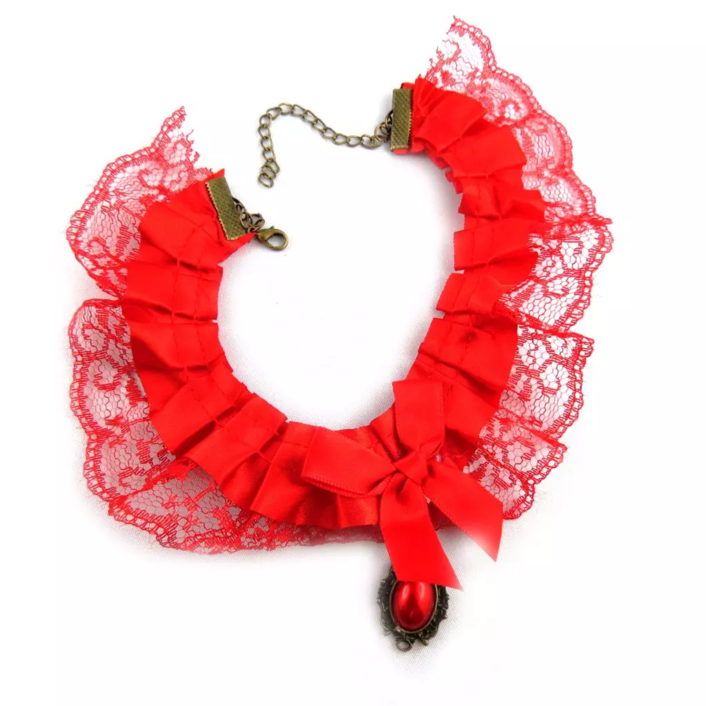 Les Trésors De Lily Parure Créateur 'Courtisanes' Rouge (dentelle) Collier Et Bracelet [K7227]