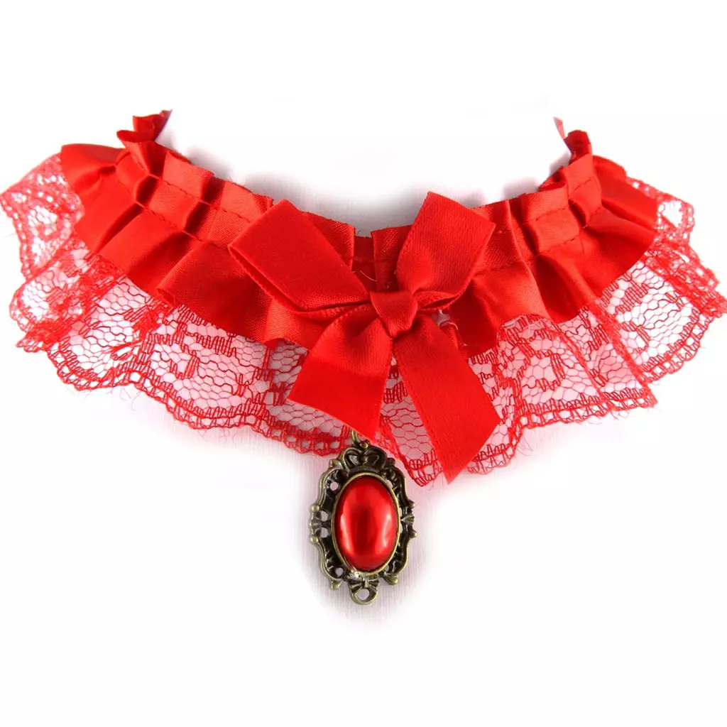 Les Trésors De Lily Parure Créateur 'Courtisanes' Rouge (dentelle) Collier Et Bracelet [K7227]