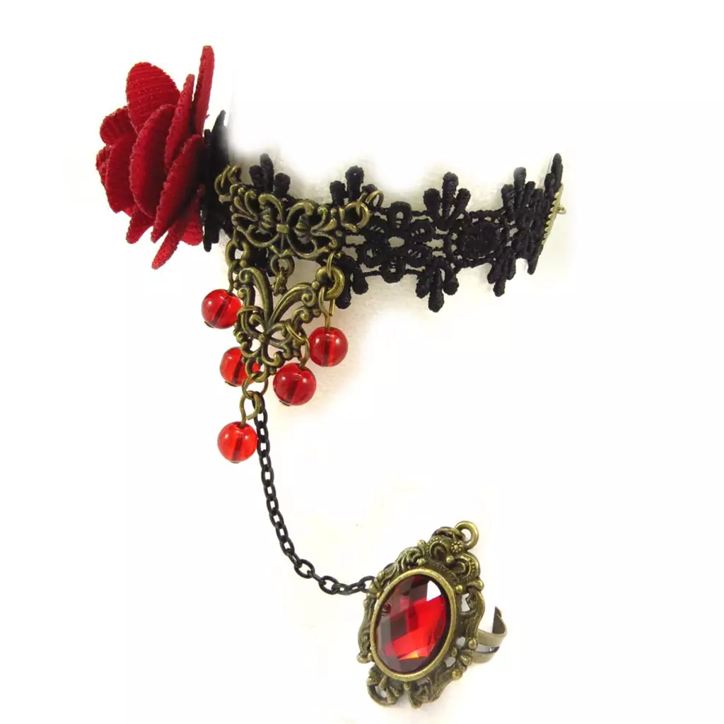 Les Trésors De Lily Parure Créateur 'Courtisanes' Rouge Noir (dentelle) [K6564]