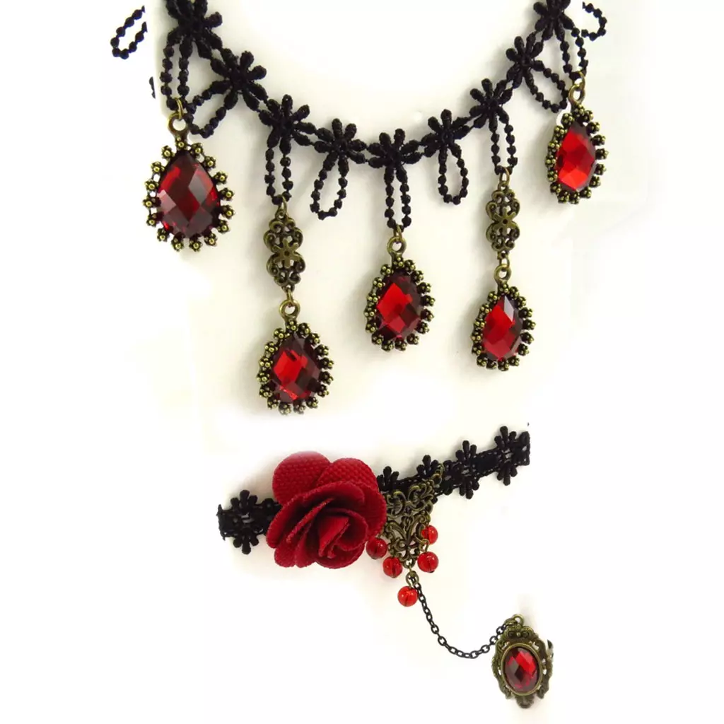les trésors de lily Parure créateur 'Courtisanes' rouge noir (dentelle) [K6564]