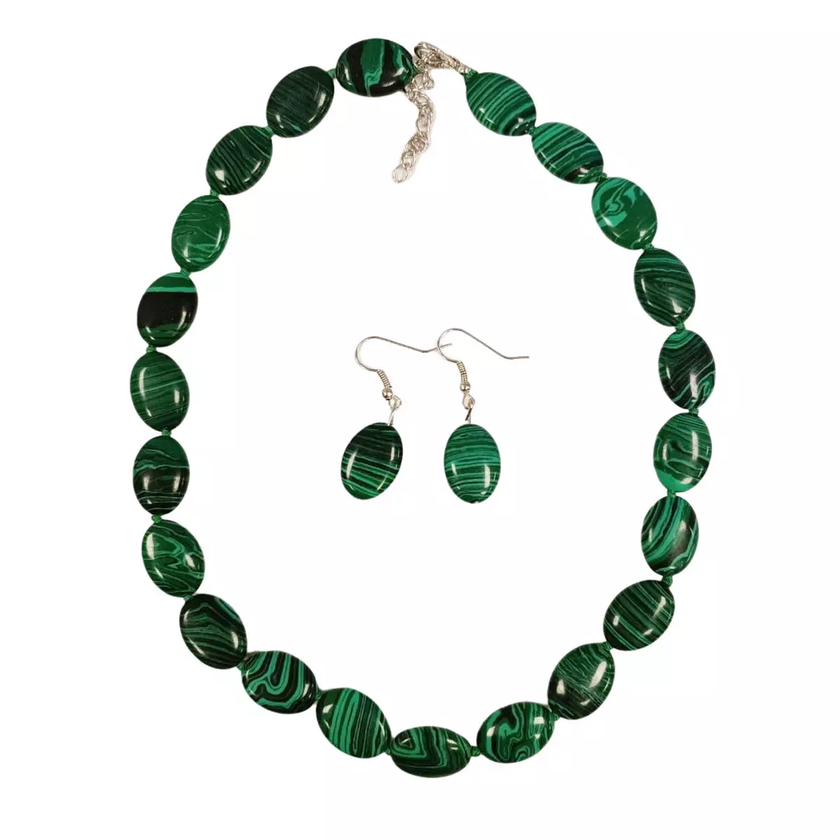 les trésors de lily Parure Créateur 'Mineralia' malachite 2 pièces 18x13 mm [R9196]