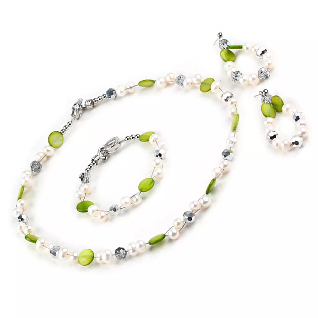 Les Trésors De Lily Parure Créateur 'Mineralia' Vert Blanc [K2865]