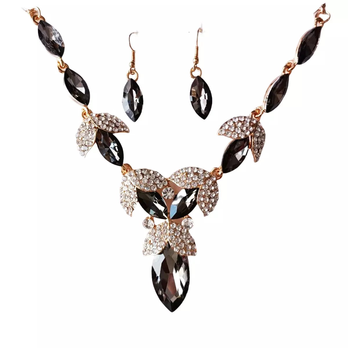 les trésors de lily Parure créateur 'Sissi' gris blanc (collier + boucles) motif 12x5 cm [R7365]