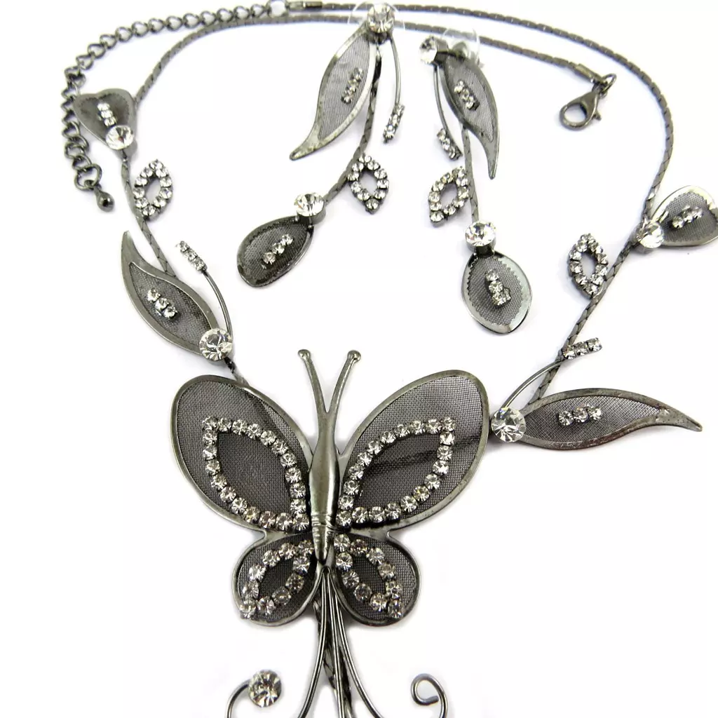 Les Trésors De Lily Parure Créateur 'Sissi' Gris (collier + Boucles) Papillon [P7276]