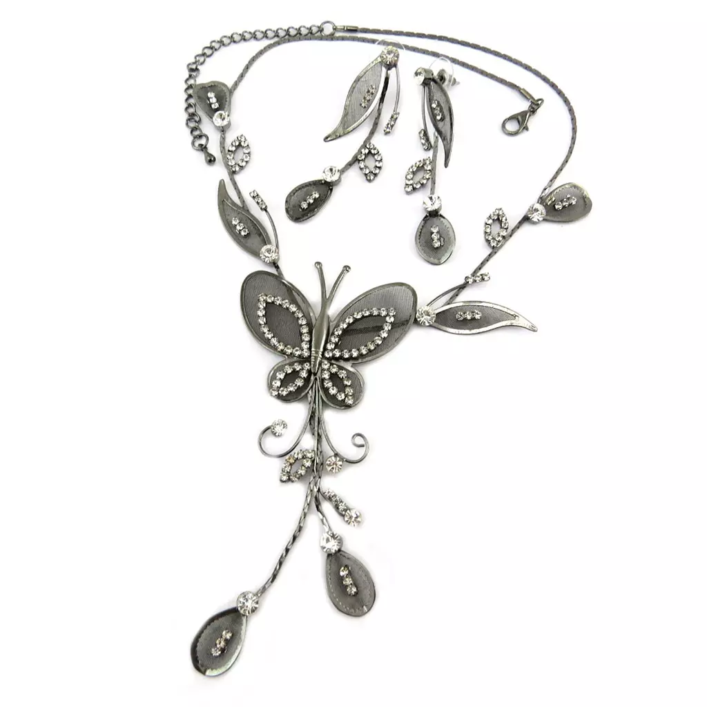 Les Trésors De Lily Parure Créateur 'Sissi' Gris (collier + Boucles) Papillon [P7276]