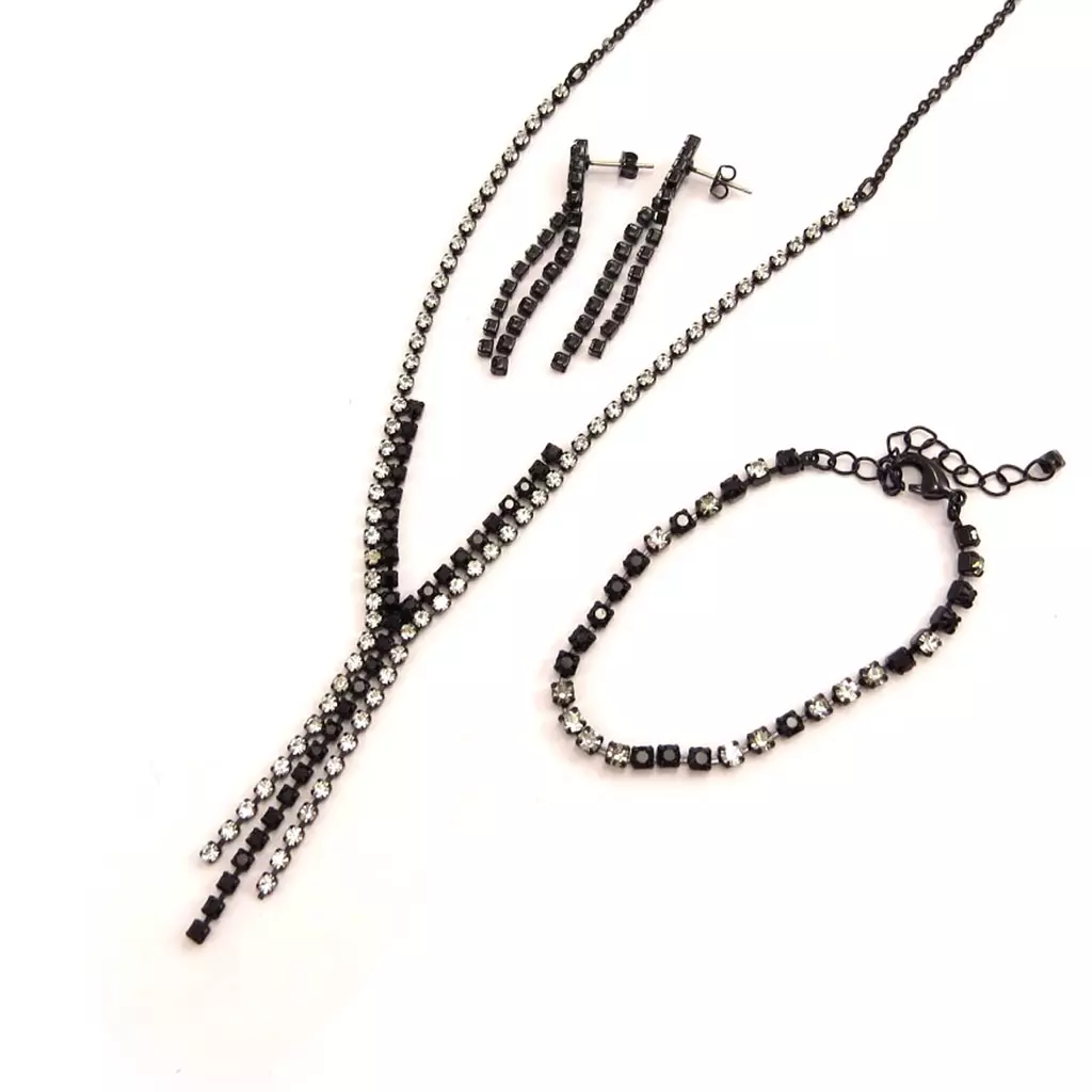 les trésors de lily Parure créateur 'Sissi' gris noir (3 pièces) [K7245]