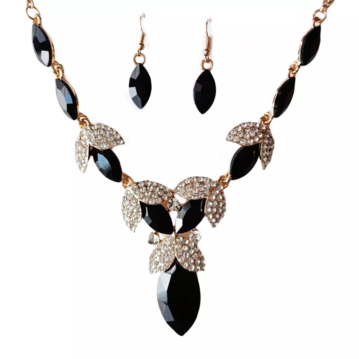les trésors de lily Parure créateur 'Sissi' noir blanc (collier + boucles) motif 12x5 cm [R7367]