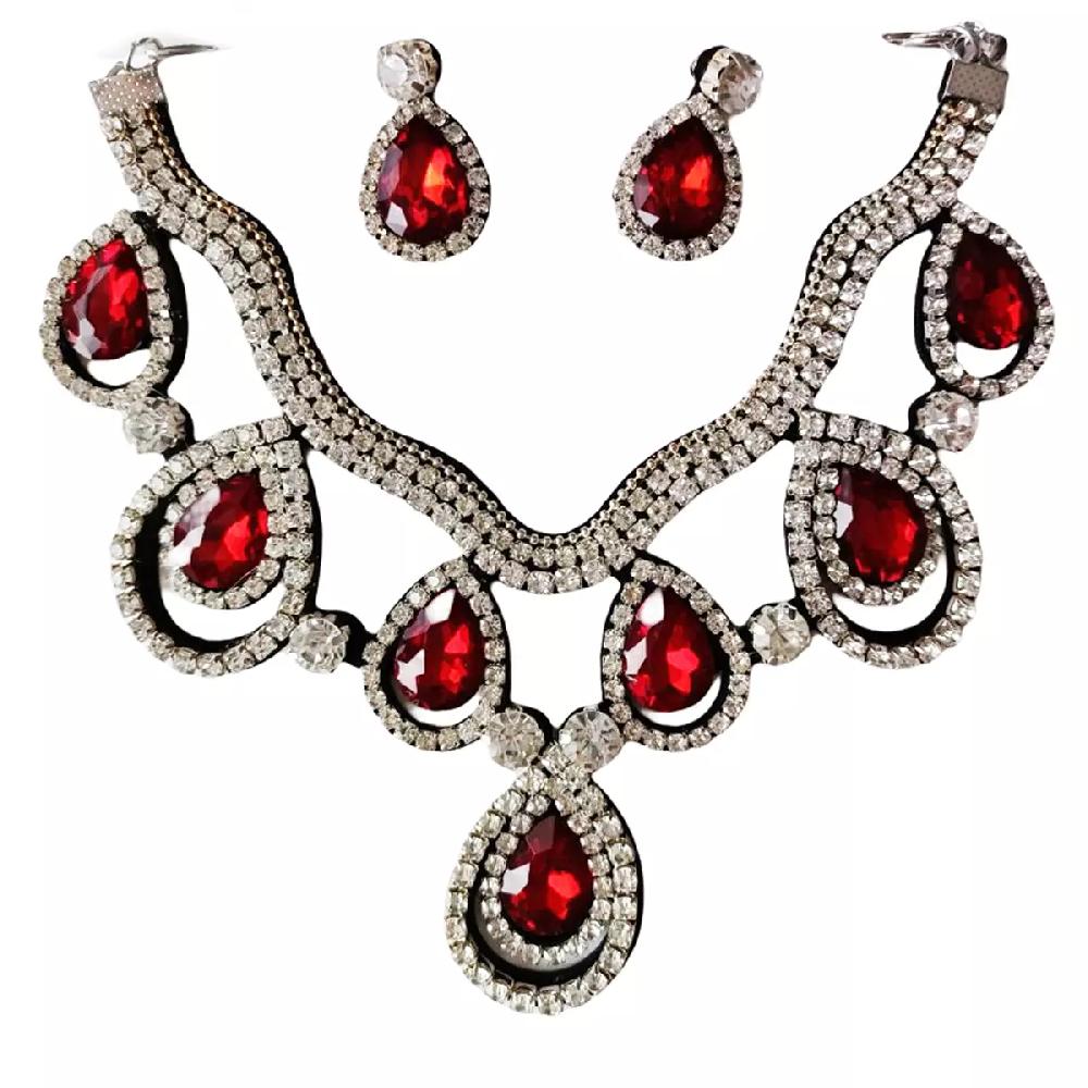 les trésors de lily Parure créateur 'Sissi' rouge blanc (collier + boucles) motif 15x14 cm [R7358]