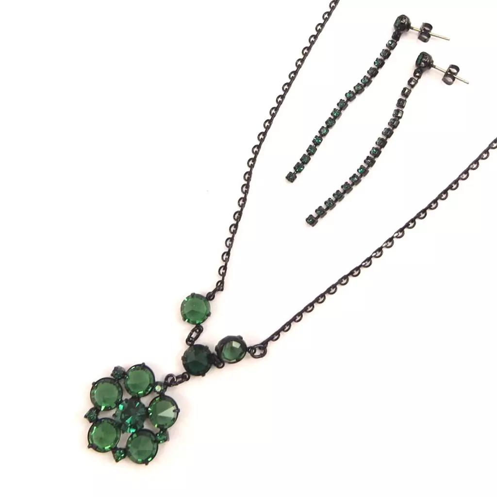 les trésors de lily Parure créateur 'Sissi' vert noir [K7251]