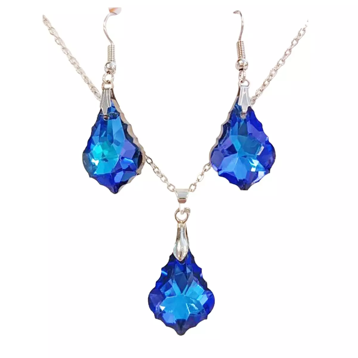 les trésors de lily Parure cristal 'Arégonde' bleu 20x15 mm [R8590]