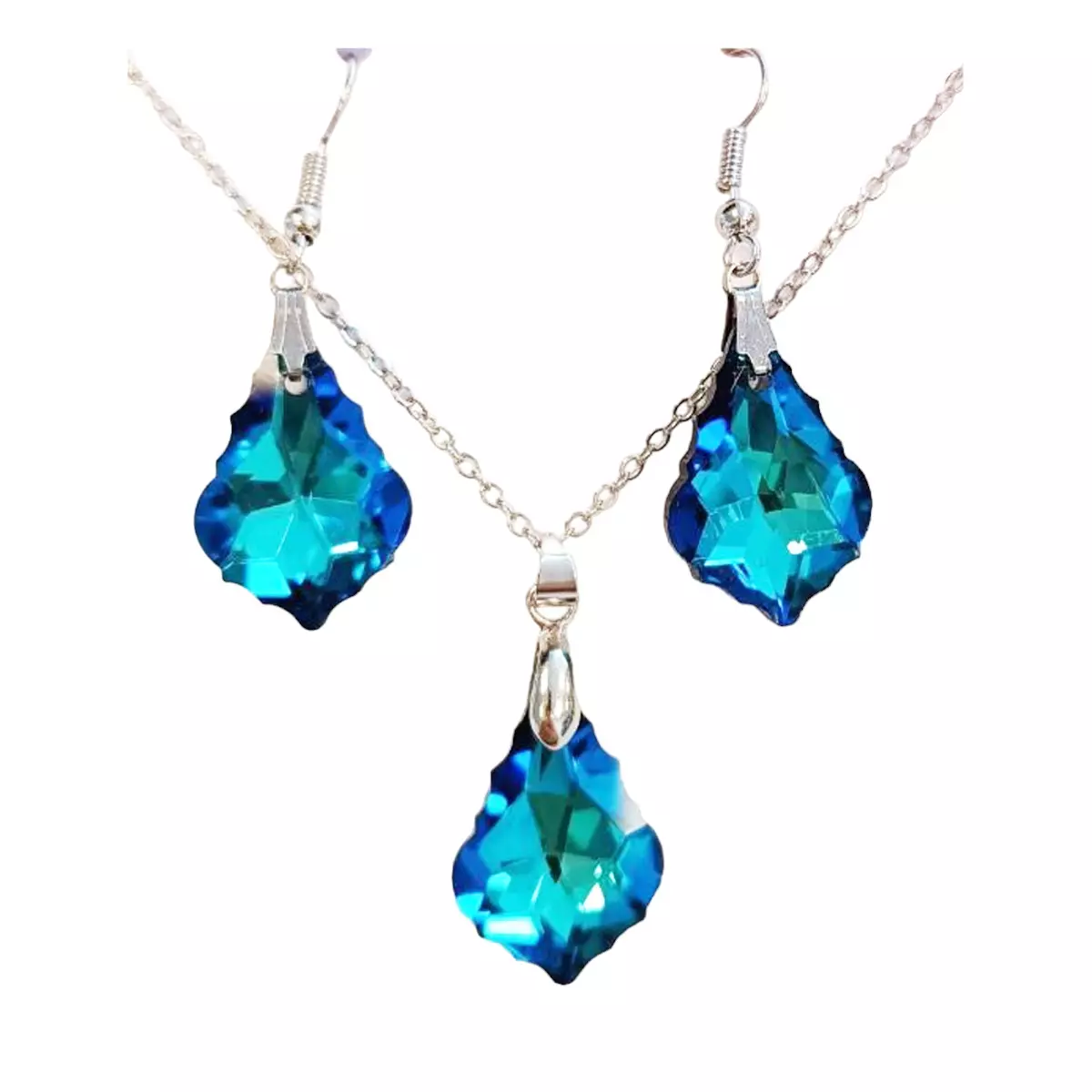 les trésors de lily Parure cristal 'Arégonde' turquoise 20x15 mm [R8591]