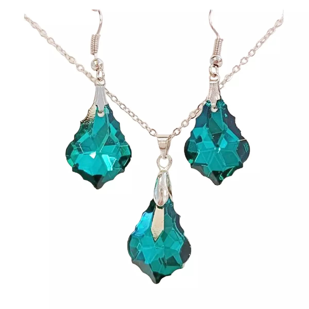 les trésors de lily Parure cristal 'Arégonde' vert 20x15 mm [R8588]