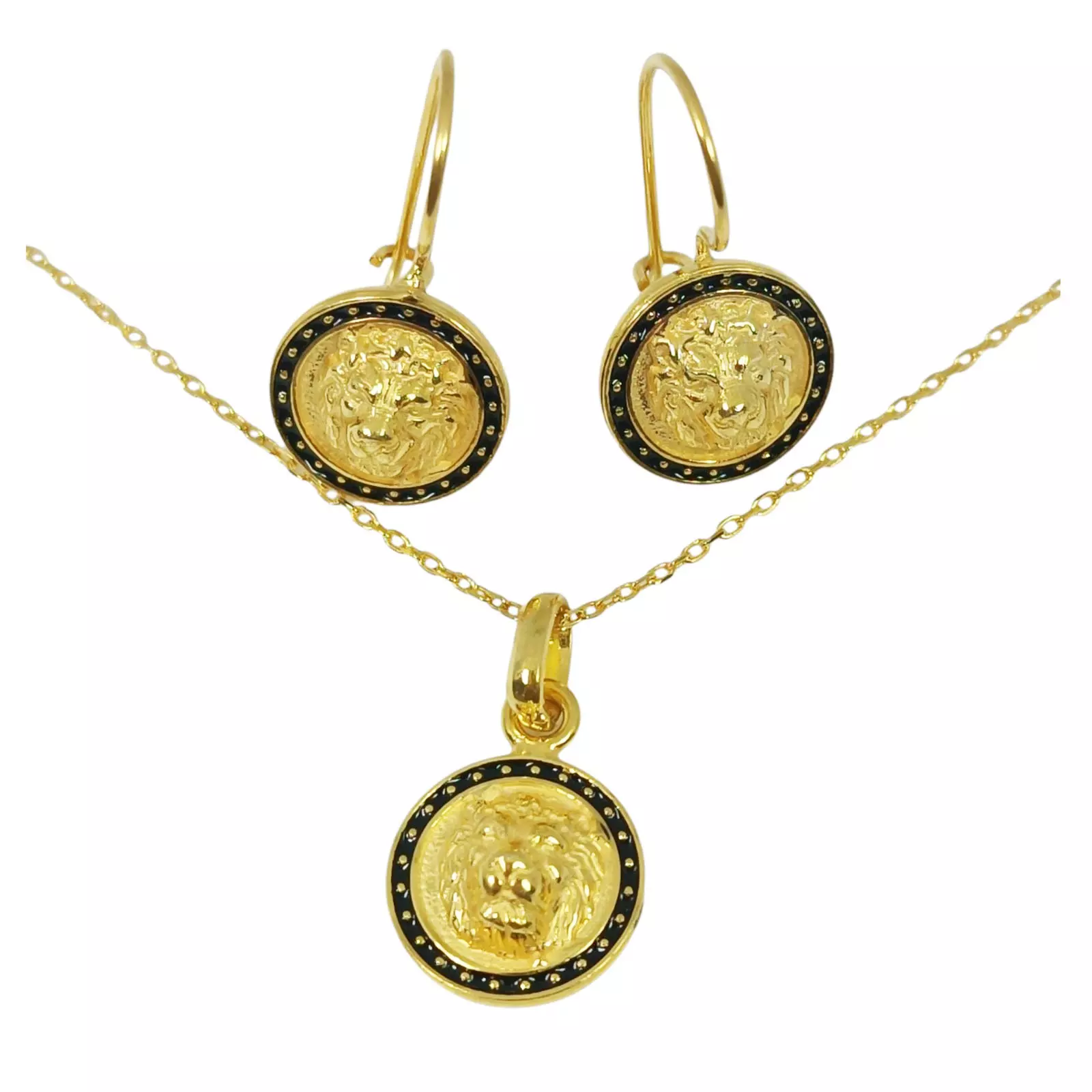 Les Trésors De Lily Parure De Bijoux Argent Artisanale 'Cléopatra' Doré Noir 12 Mm (collier Et Boucles D'oreilles) [S0818]