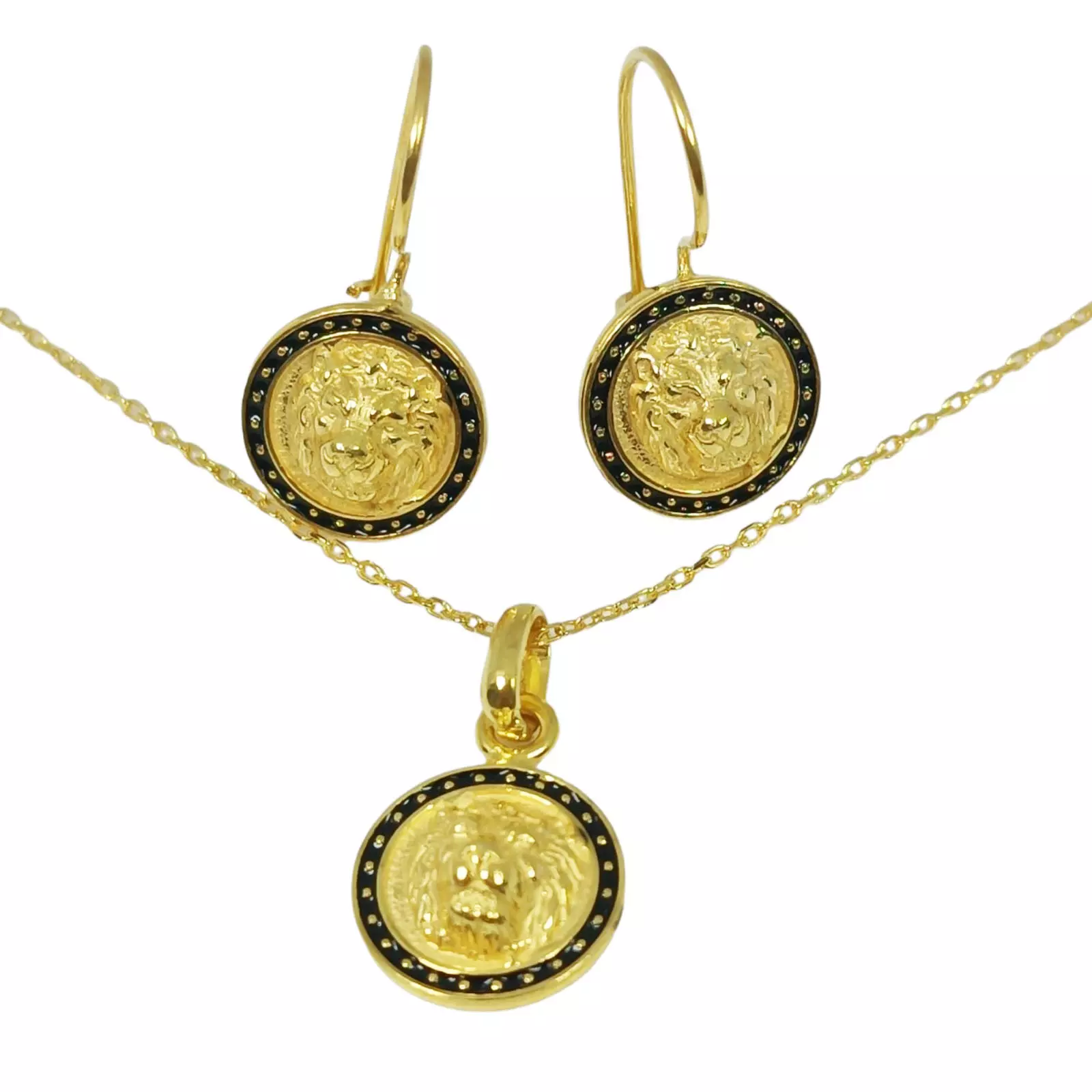 les trésors de lily Parure de bijoux Argent artisanale 'Cléopatra' doré noir 12 mm (collier et boucles d'oreilles) [S0818]
