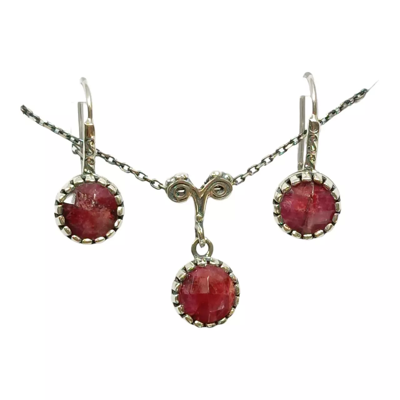 les trésors de lily Parure de bijoux Argent artisanale 'Cléopatra' rose argenté vieilli 9 mm (collier et boucles d'oreilles) [R9684]