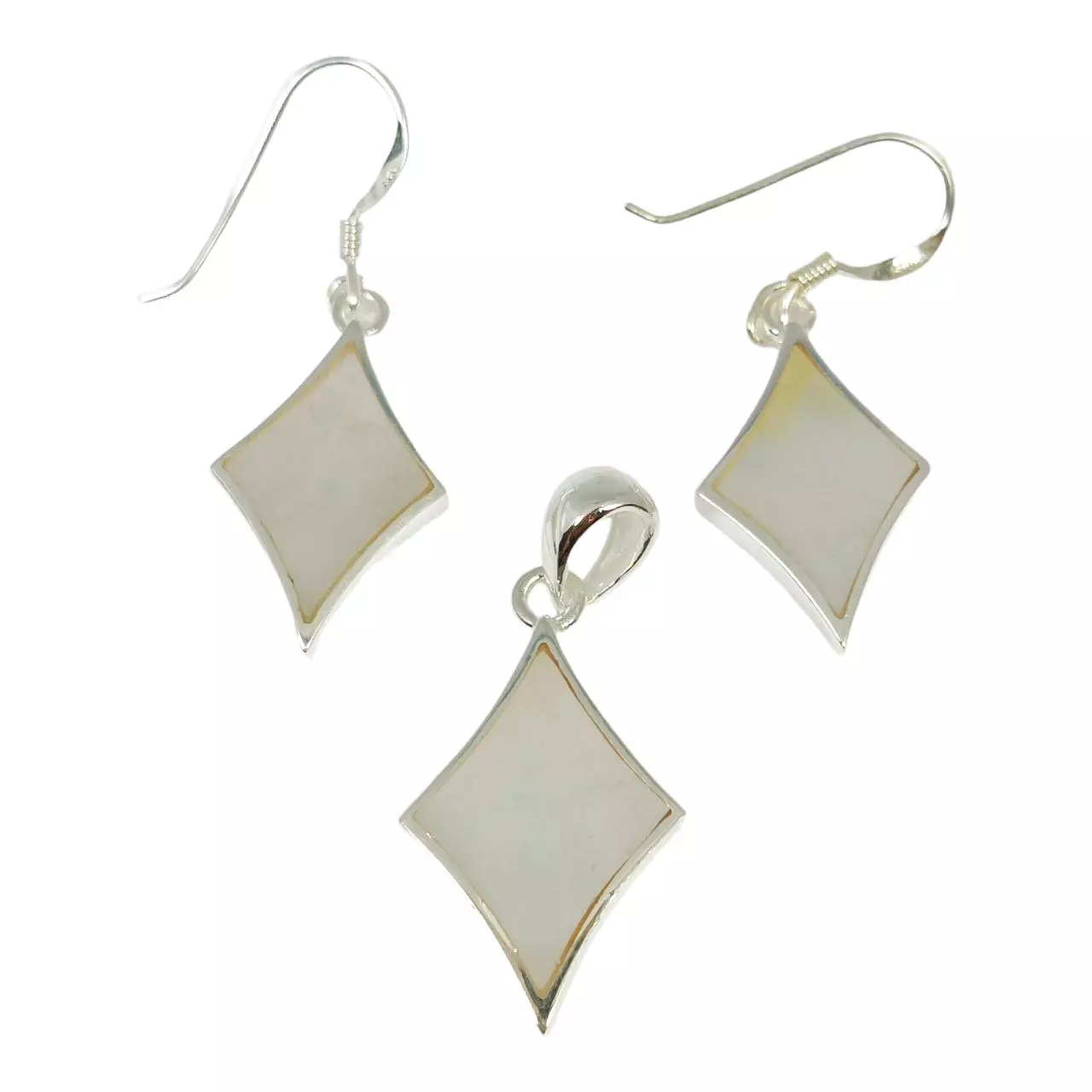 Les Trésors De Lily Parure De Bijoux Argent Artisanale 'Sagesse' Nacre Argenté 22x15 Mm Et 19x13 Mm [R9903]