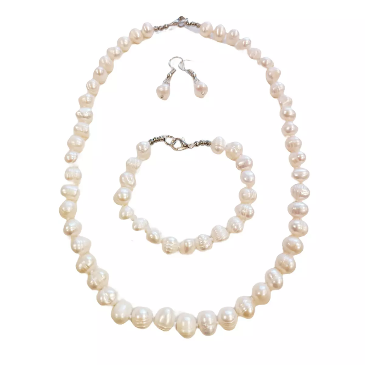 Les Trésors De Lily Parure De Perles 'Beauté BIWA' Blanc Argenté 3 Pièces 7 Mm [R9216]